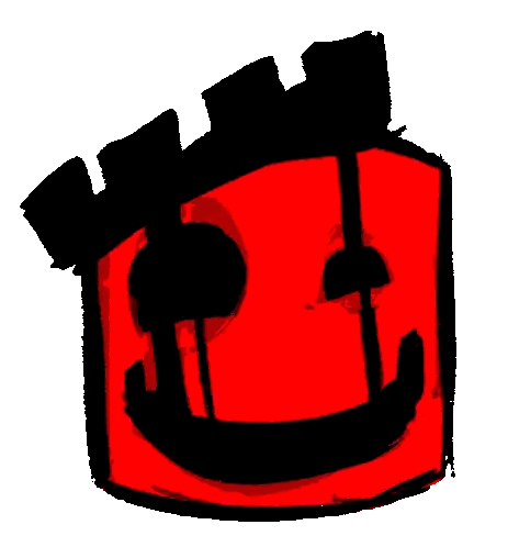 Red Object With Black Face And Crown Sticker