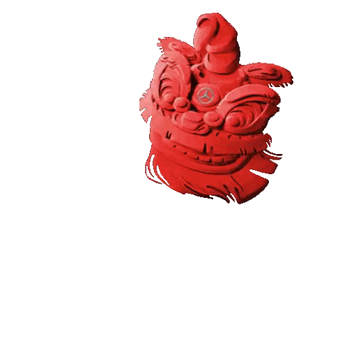 Red Object With Chinese Writing And Mercedes Logo Sticker