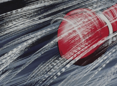 Red Object With White Stripe Sprayed With Water GIF