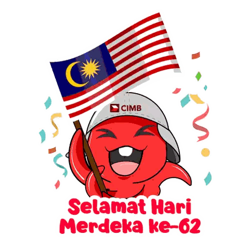 Red Octopus Holding Malaysian Flag Selamat Hari Merdeka Sticker