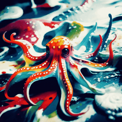 Red Octopus With Sad Face On Black Background GIF
