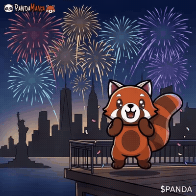 Red Panda Fireworks Display With Panda Text GIF