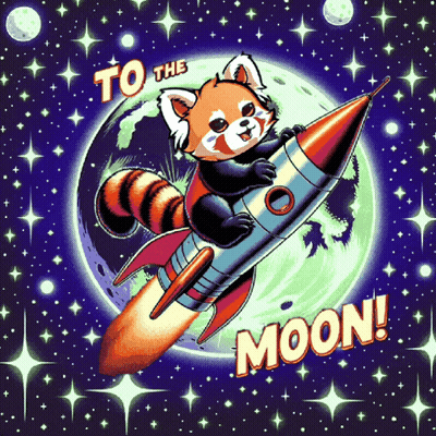 Red Panda Riding Rocket To The Moon GIF