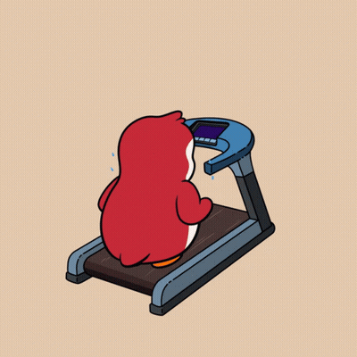 Red Penguin Running On Treadmill GIF