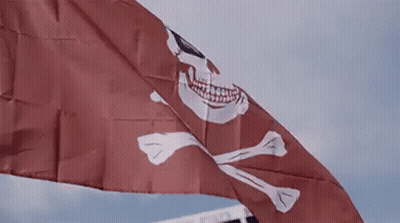 Red Pirate Flag With Skull And Crossbones Waving GIF