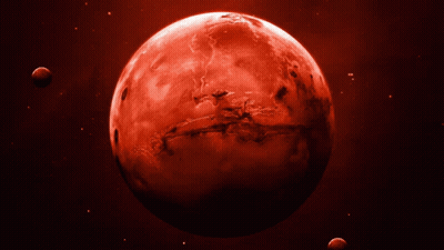 Red Planet With Smaller Red Planet In Distance GIF