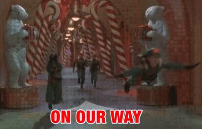 Red Poster Saying On Our Way GIF