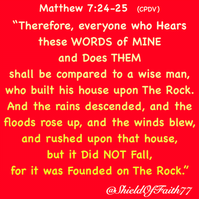 Red Poster With Bible Verse Matthew 7:24-25 GIF