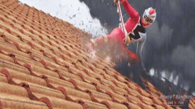 Red Power Ranger Falling Off Roof GIF