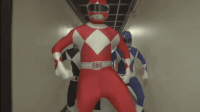 Red Power Ranger In Hallway With Two Others GIF