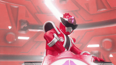 Red Power Ranger With Purple Helmet Holding Sword GIF