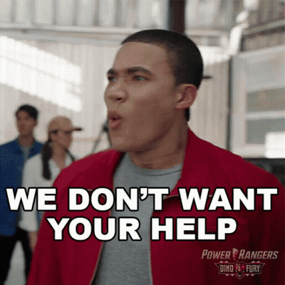 Red Power Rangers Jacket Saying We Don't Want Your Help GIF