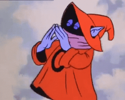 Red Robe Purple Hat Cartoon Character Covering Face GIF