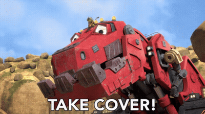 Red Robot Saying Take Cover GIF