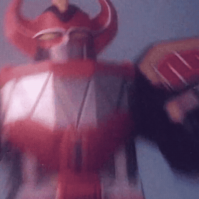 Red Robot With Horns Close Up GIF