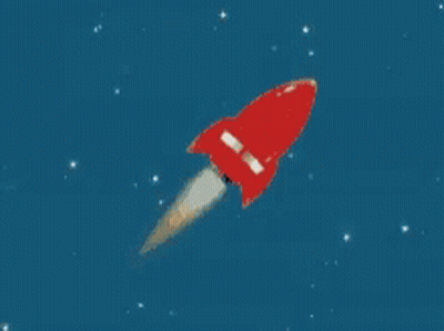 Red Rocket Flying Through Blue Sky GIF