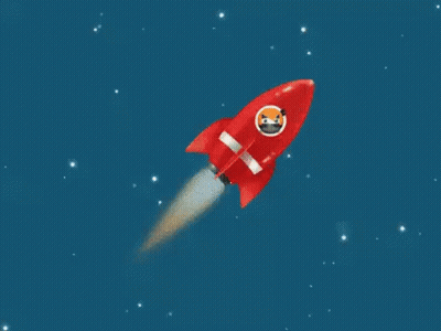 Red Rocket Flying Through Space With Dog GIF