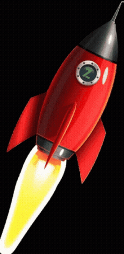 Red Rocket With Letter Z Flying Through Air GIF
