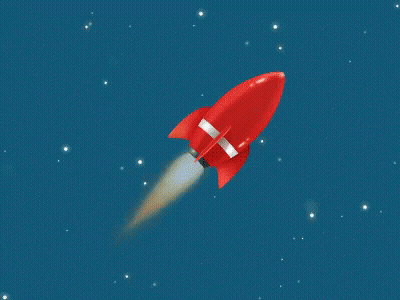 Red Rocket With White Stripe Flying Through Space GIF