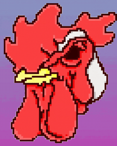 Red Rooster Head Pixel Art Yellow Beak GIF
