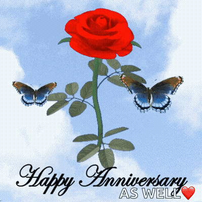 Red Rose Blue Butterflies Happy Anniversary GIF