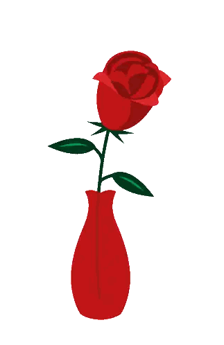 Red Rose In Red Vase With Green Leaves Sticker