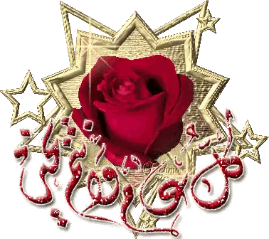 Red Rose Surrounded By Gold Stars And Arabic Text Sticker