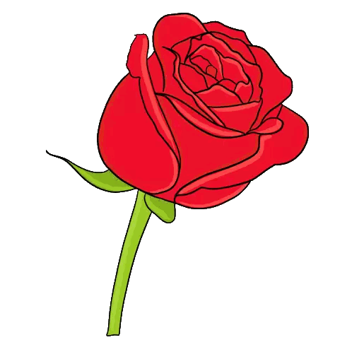 Red Rose With Green Stem And Leaves Sticker
