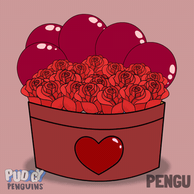 Red Roses And Balloons Box With Heart GIF