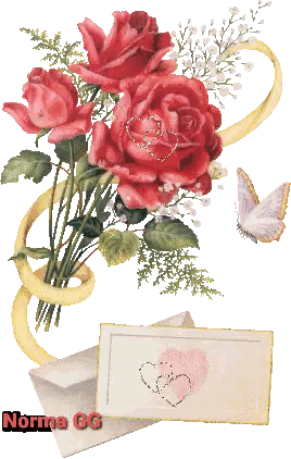 Red Roses Bouquet Next To Heart Card Sticker