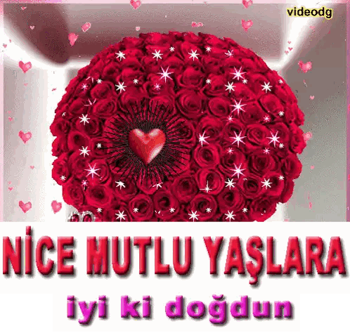 Red Roses Bouquet With Heart And Nice Mutlu Yaslara Sticker