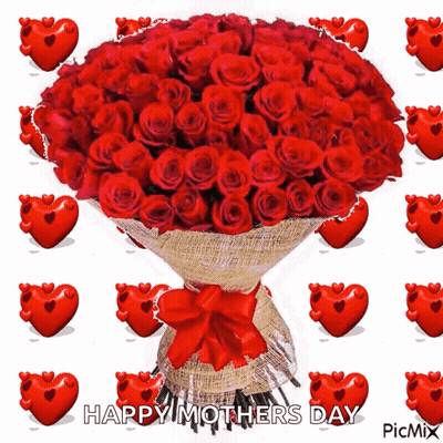 Red Roses Bouquet With Hearts Happy Mothers Day GIF