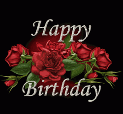 Red Roses Glitter Happy Birthday GIF