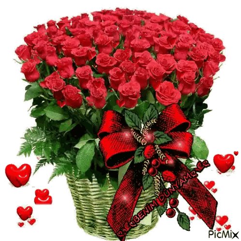 Red Roses In Basket With Bow Sticker
