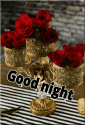 Red Roses In Golden Cups Good Night GIF