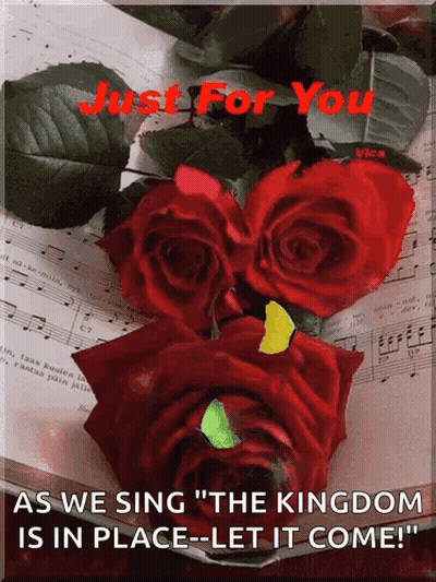 Red Roses On Sheet Music Saying Just For You GIF