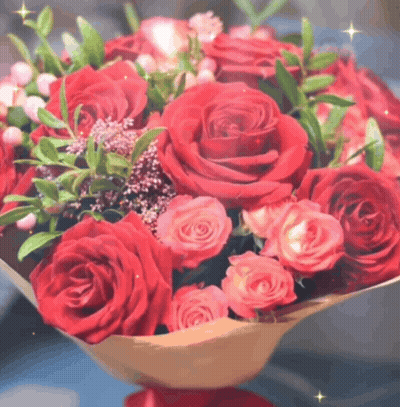 Red Roses Pink Flowers Green Leaves Bouquet GIF