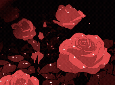 Red Roses Surrounded By Black Leaves GIF