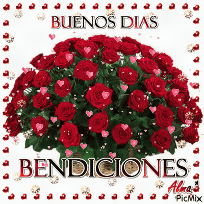 Red Roses With Hearts Buenos Dias Bendiciones GIF
