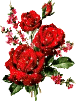 Red Roses With Pink Flowers And Green Leaves Sticker
