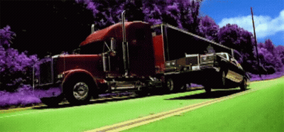 Red Semi Truck Pulling Purple Car GIF