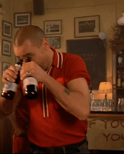 Red Shirt Man Drinking Two Beers GIF