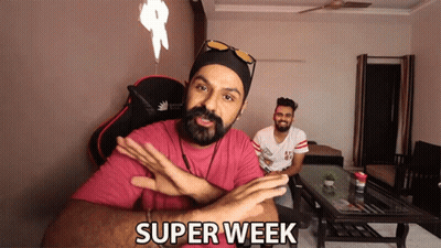 Red Shirt Man Says Super Week To Another GIF