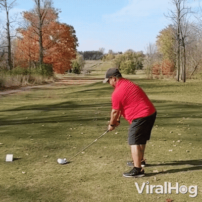 Red Shirt Man Swinging Golf Club Saying Viralhog GIF