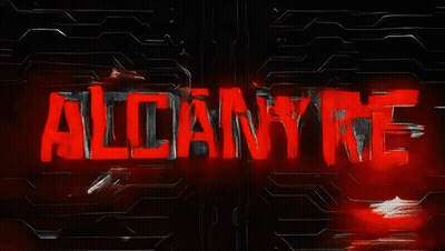 Red Sign Saying Alcanyne On Dark Background GIF