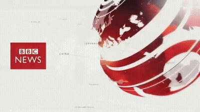 Red Sign Saying BBC News Beside Globe GIF