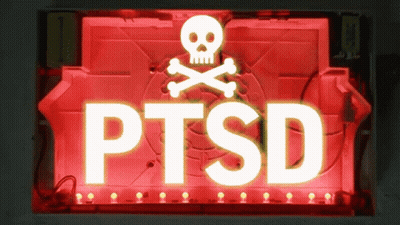 Red Sign Saying PTSD With Skull And Crossbones GIF