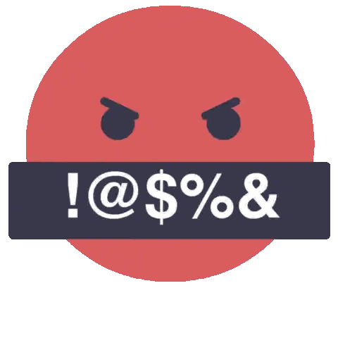 Red Smiley Face With Black Mouth And Symbols Sticker