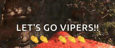 Red Snake Surrounded By Emoji Hands Says Let's Go Vipers GIF