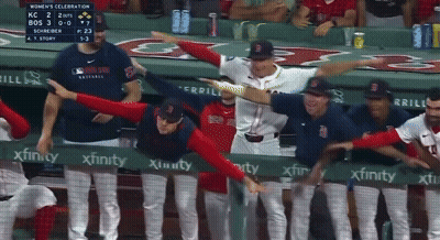 Red Sox Players Dancing In Dugout GIF